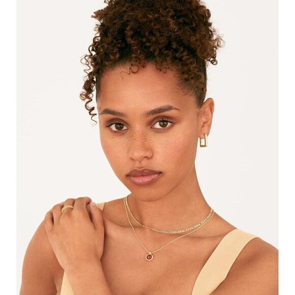 Women Gold Plated Sterling Silver Post Square Geometric Rectangle Hoop Earring - Picture 5 of 6